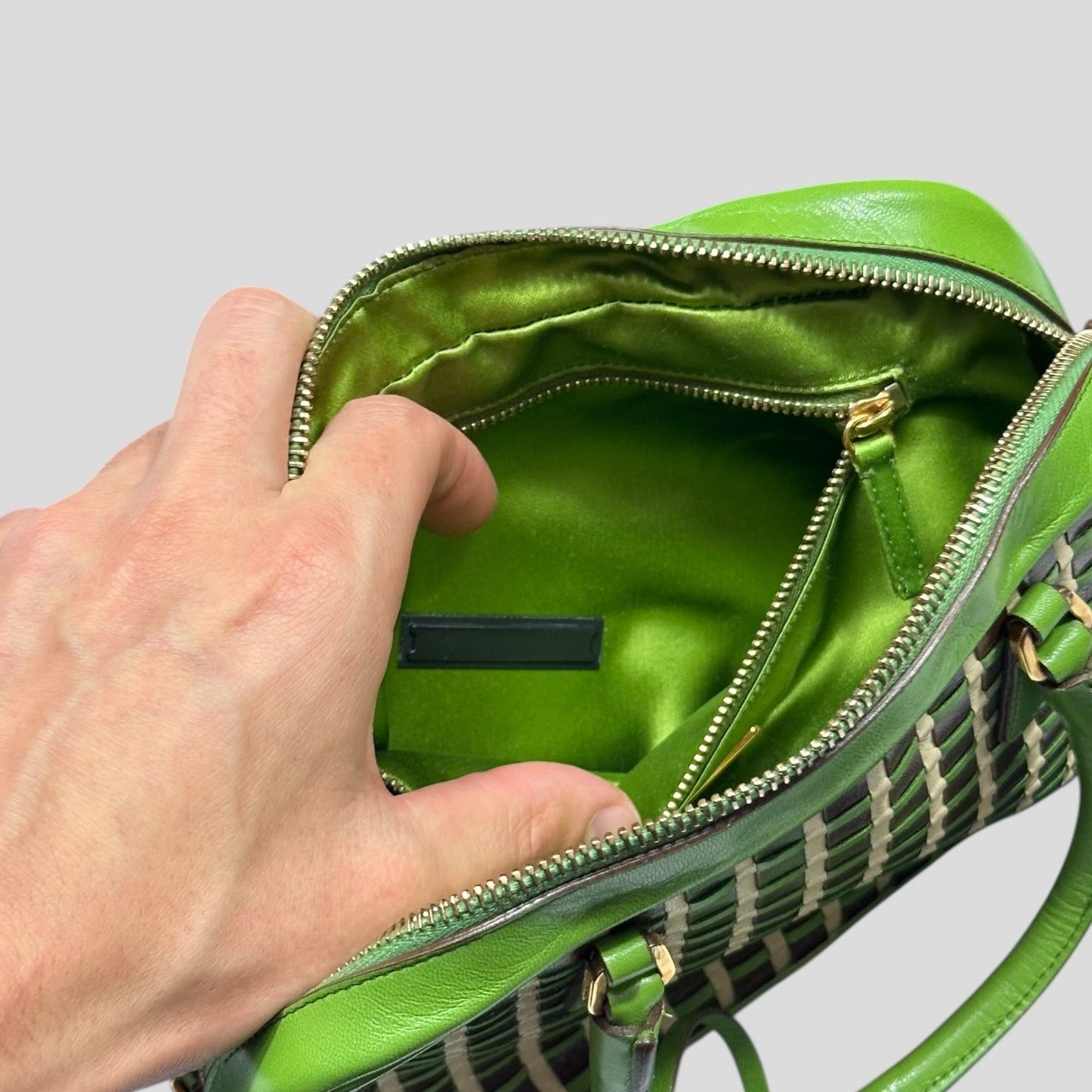 Prada 2001 Mini Top Handle Leather Woven Bag + Cards & Dustbag