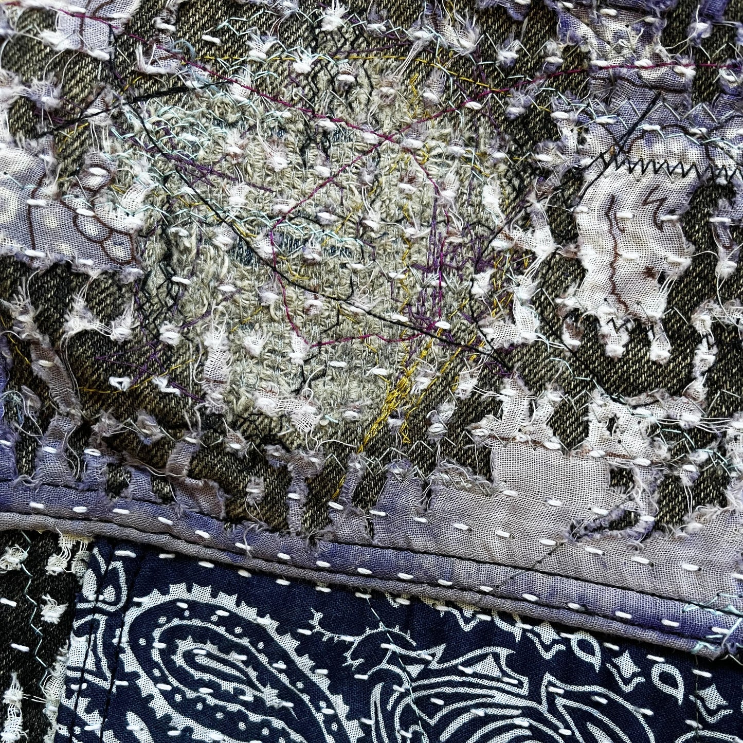 Boro Patchwork Sashiko Distressed Denim Trucker Jacket - M