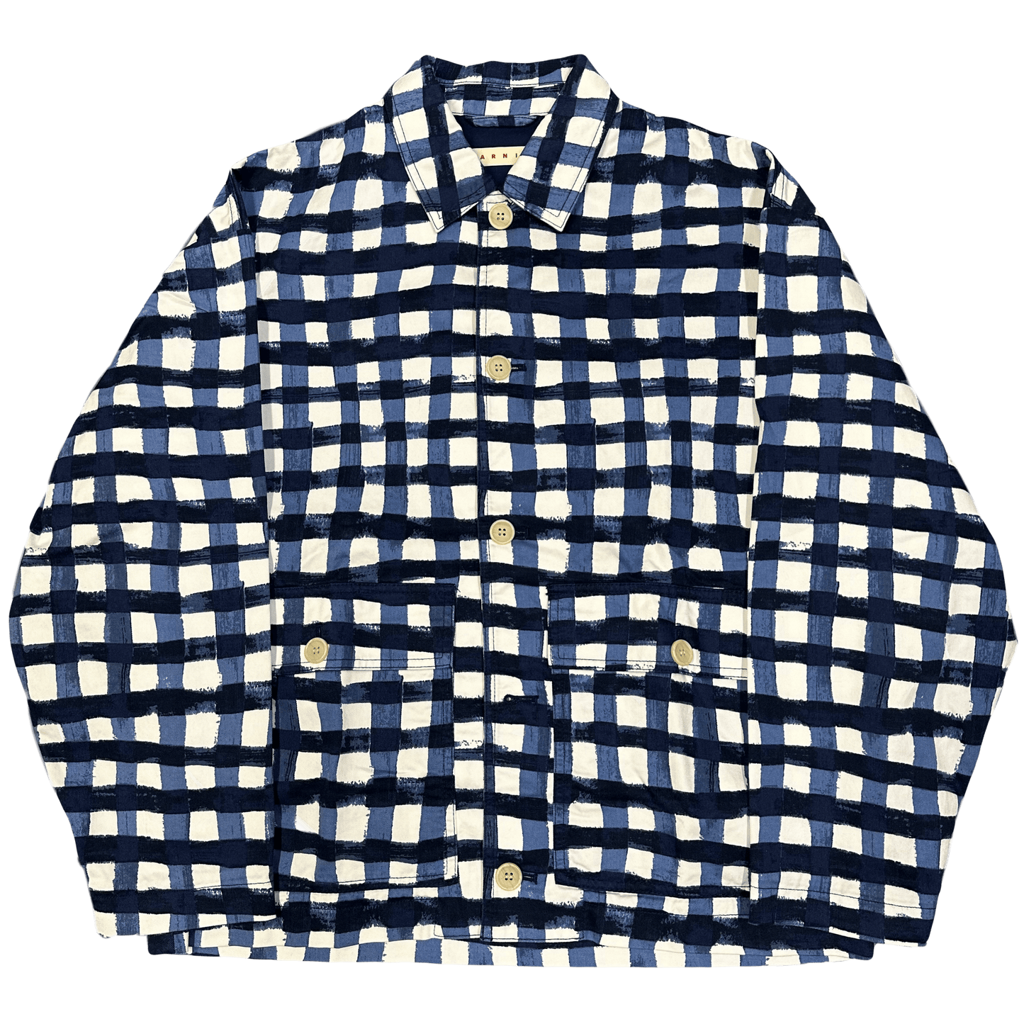 Uniqlo X Marni Collared Check Jacket In Blue & White ( M )