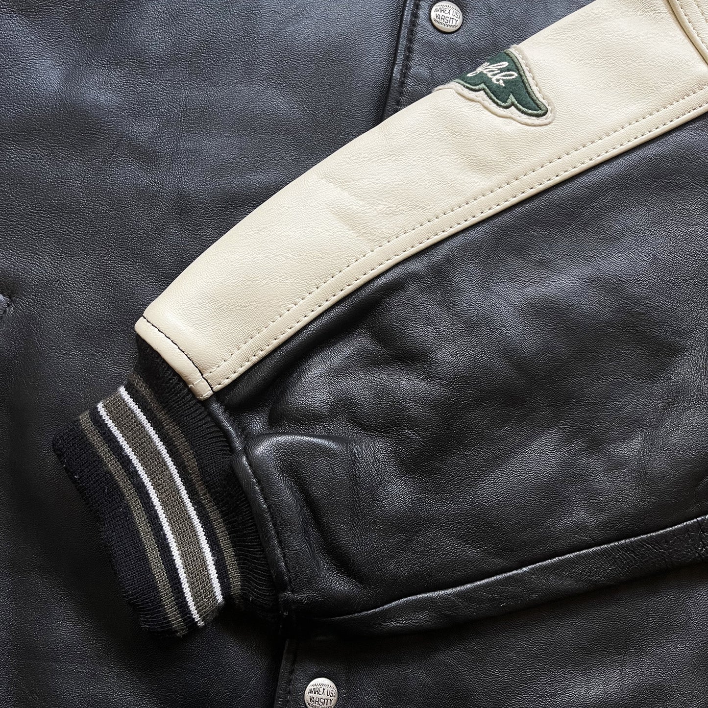 Avirex 'North West Wild Bears' Leather Varsity Jacket - XL