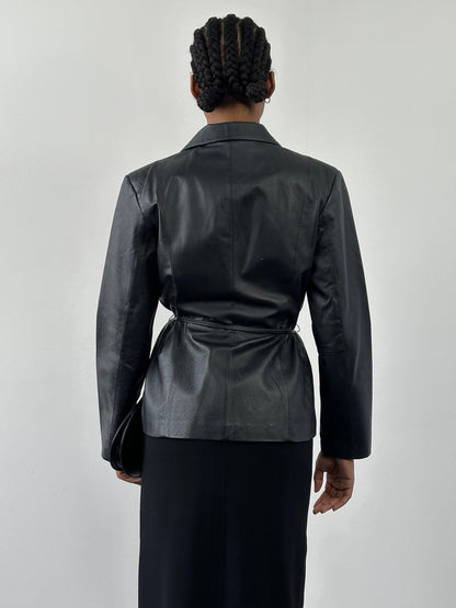 Vintage 2000s Minimal Tie Belt Leather Jacket - S