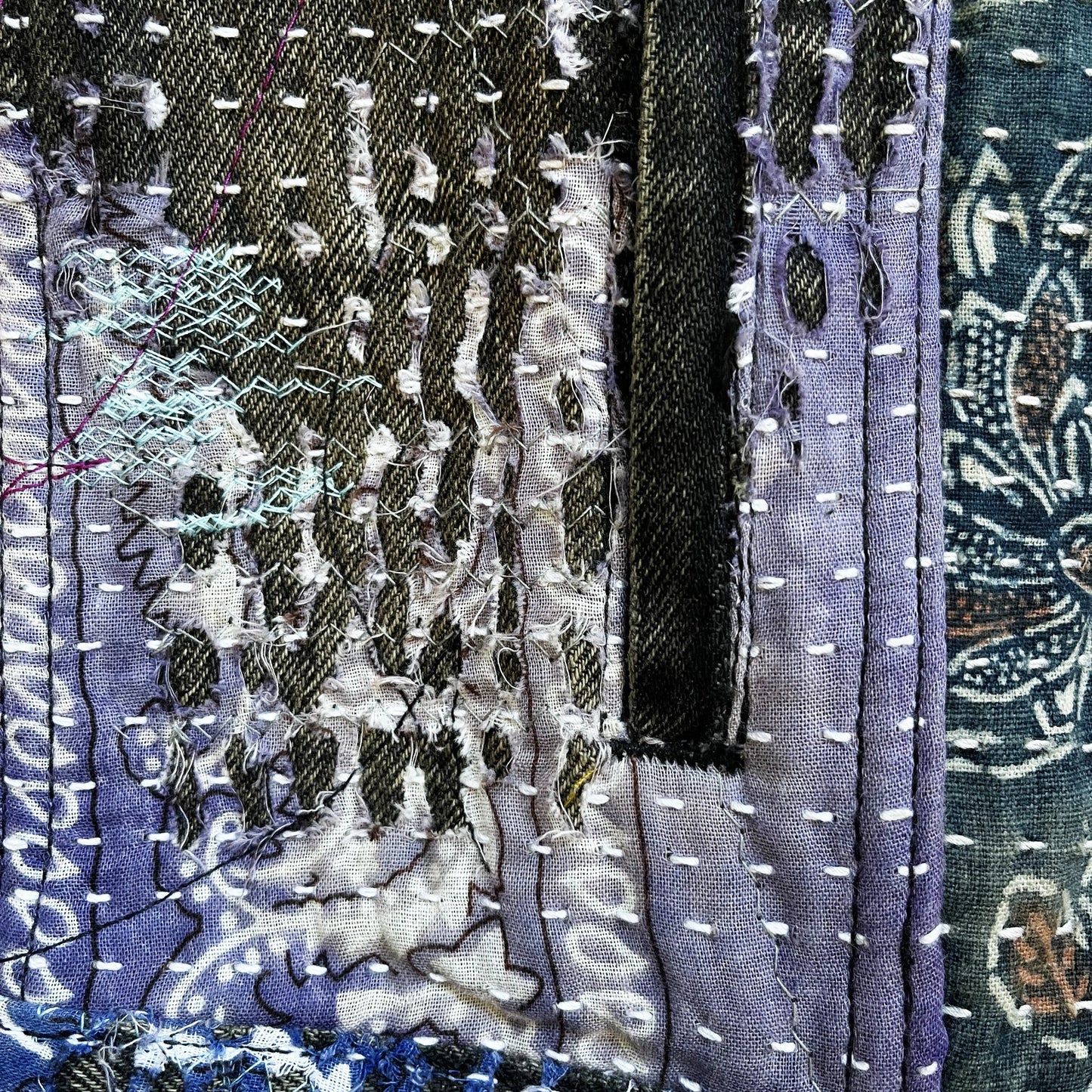 Boro Patchwork Sashiko Distressed Denim Trucker Jacket - M