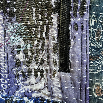 Boro Patchwork Sashiko Distressed Denim Trucker Jacket - M