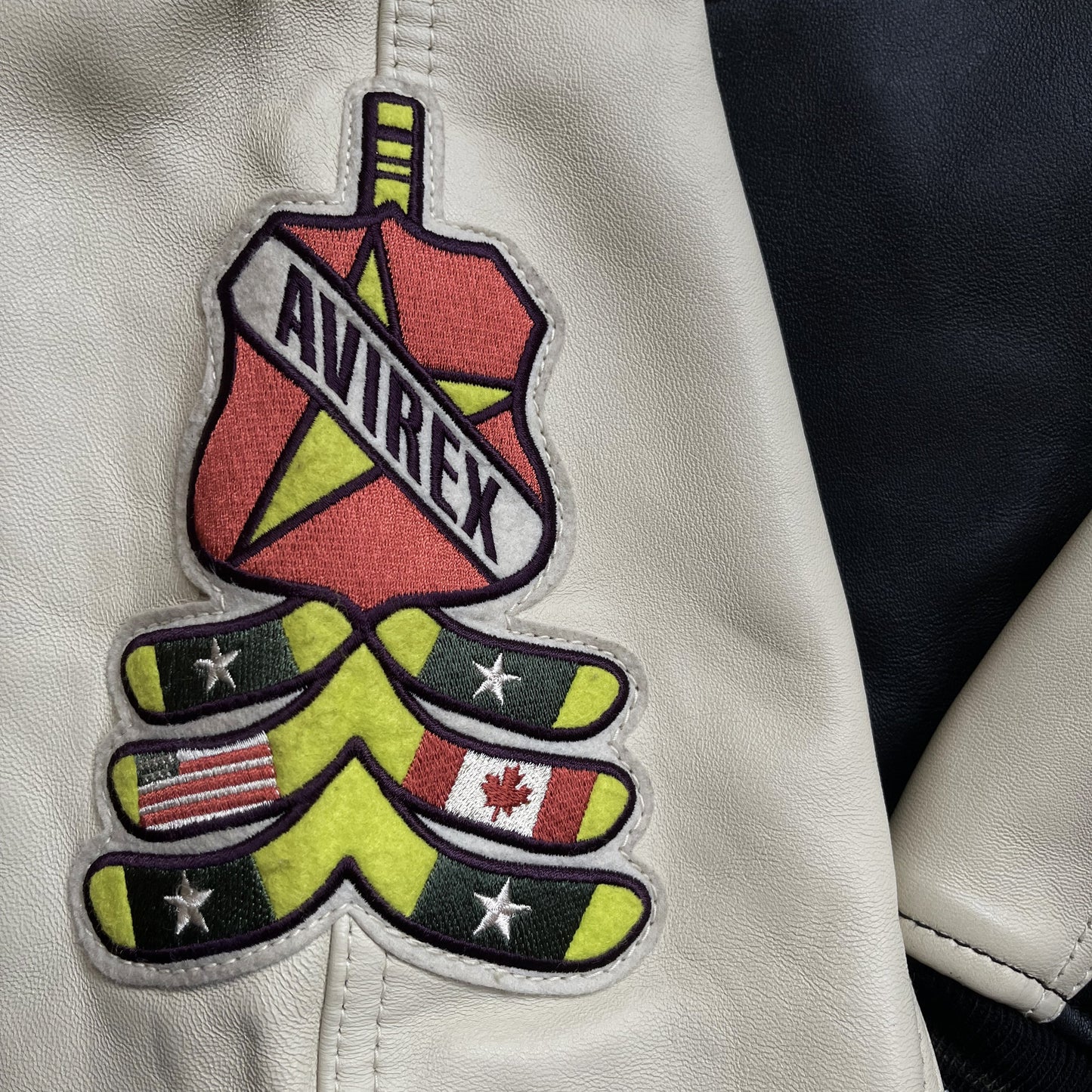 Avirex 'North West Wild Bears' Leather Varsity Jacket - XL