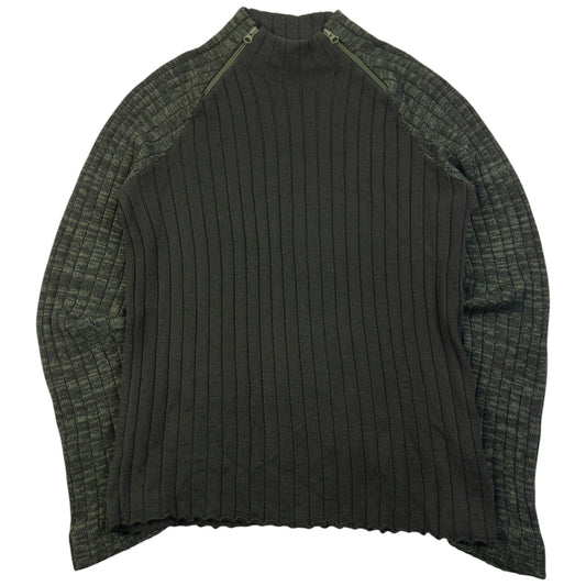 Vintage 2000s Armani Jeans Ribbed Wool Knit Q Zip Jumper Womens Size XL | XL, Green
