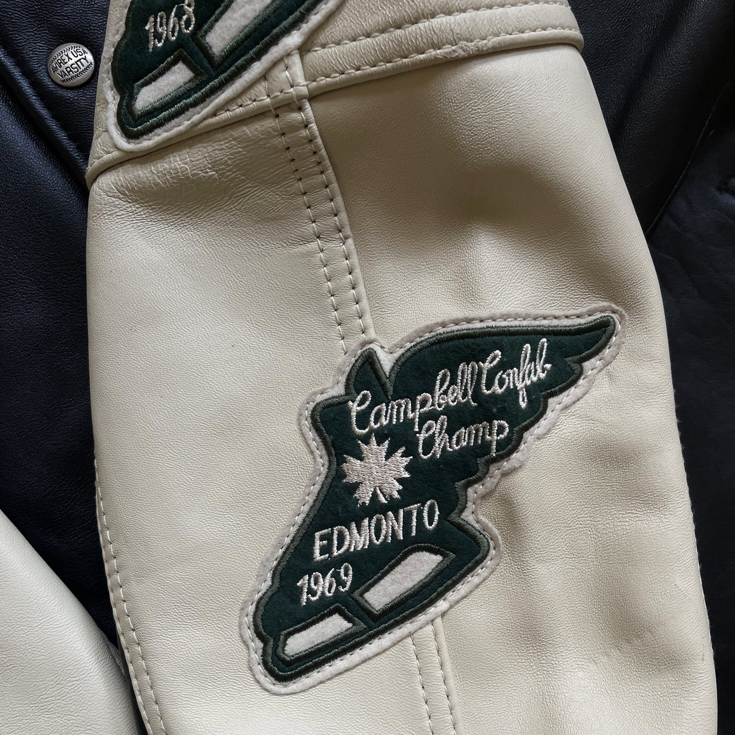 Avirex 'North West Wild Bears' Leather Varsity Jacket - XL