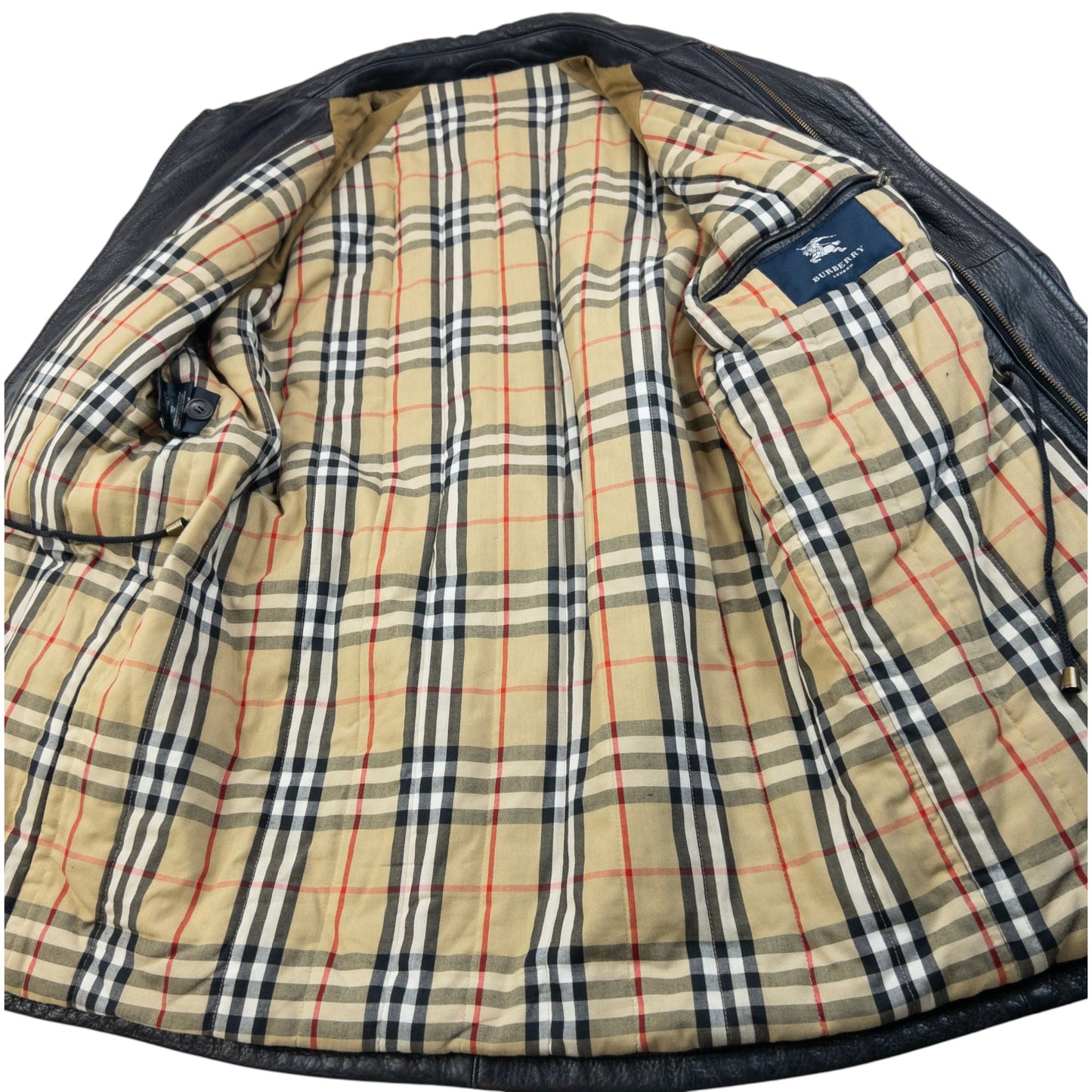 Vintage 2000s Burberry Nova Check Lined Leather Jacket Size M | Medium, Black