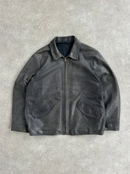 Vintage 1990s Aged Boxy Leather Jacket - L/XL