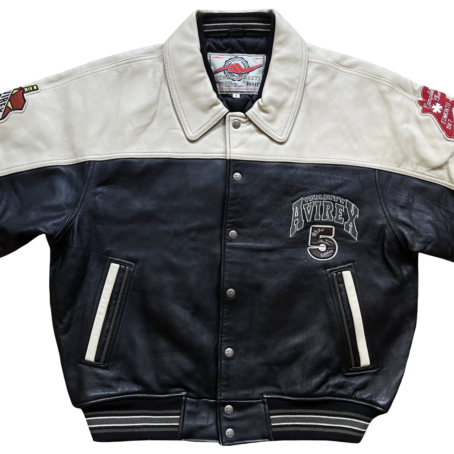Avirex 'North West Wild Bears' Leather Varsity Jacket - XL