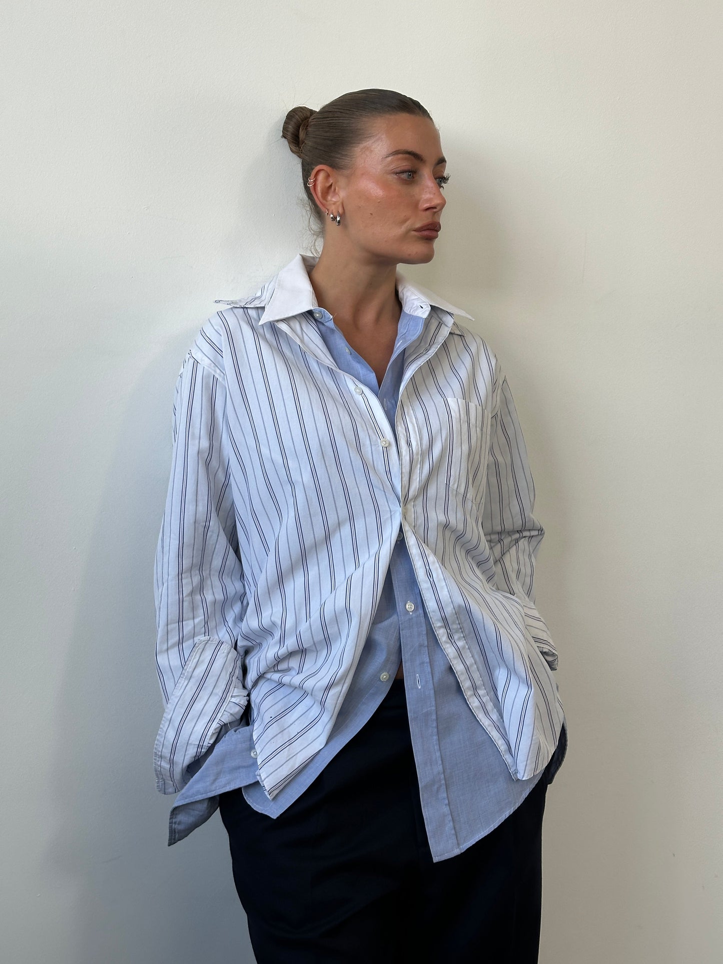 Christian Dior 1980s Stripe Pure Cotton Logo Shirt - L