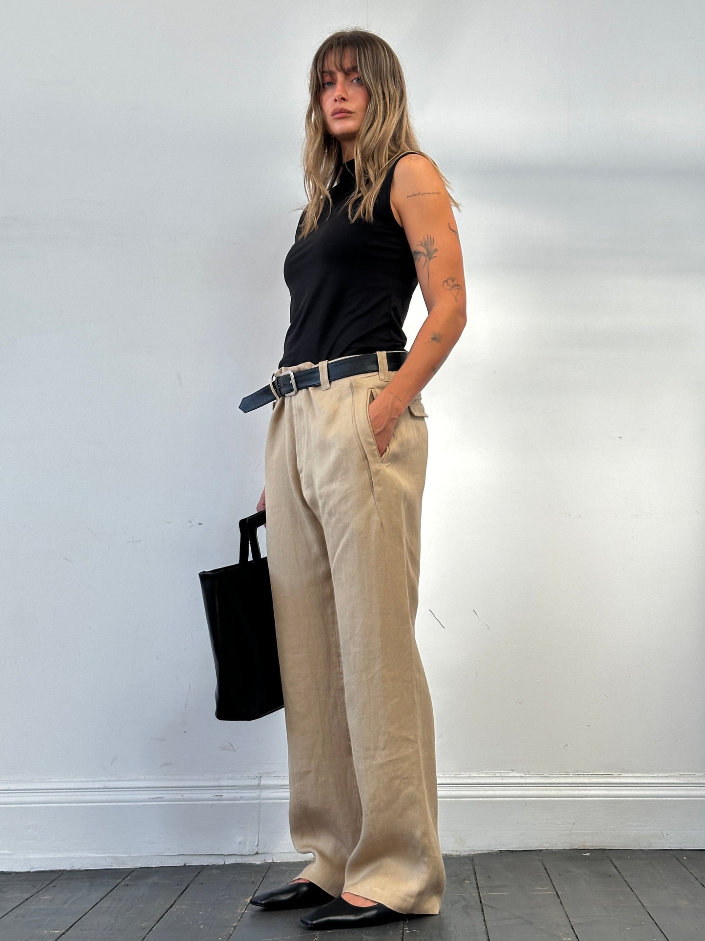 Versace 1990s Pure Ramie Wide Leg Trousers - W34