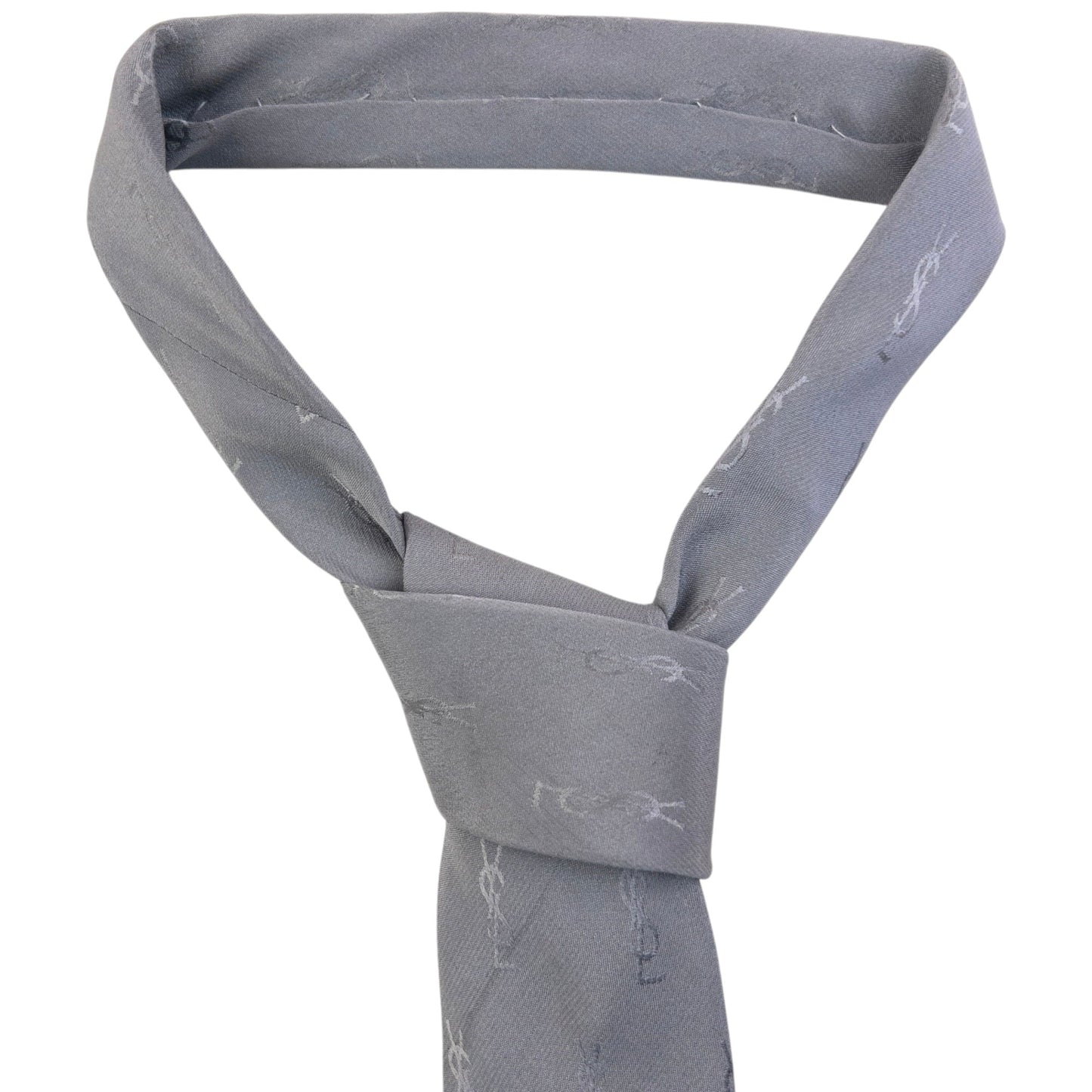 Vintage 90s YSL Yves Saint Laurent Monogram Silk Tie | O/S, Grey
