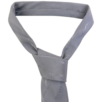 Vintage 90s YSL Yves Saint Laurent Monogram Silk Tie | O/S, Grey