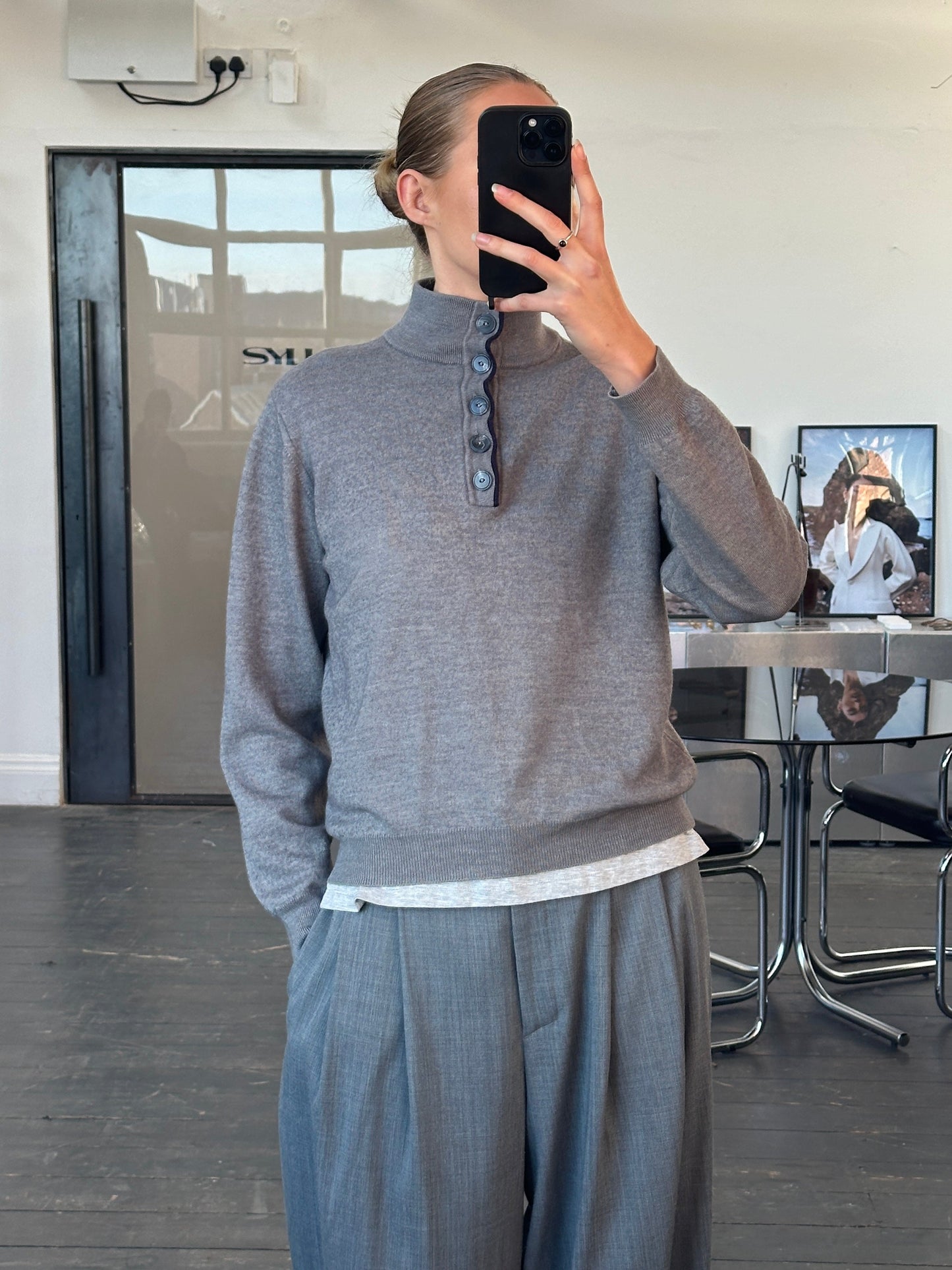 Armani Jeans 1990s Wool Button Neck Knitted Jumper - S/M