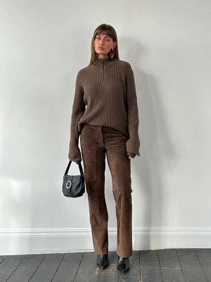 Vintage 1990s Suede Panelled Straight Leg Trousers - W32