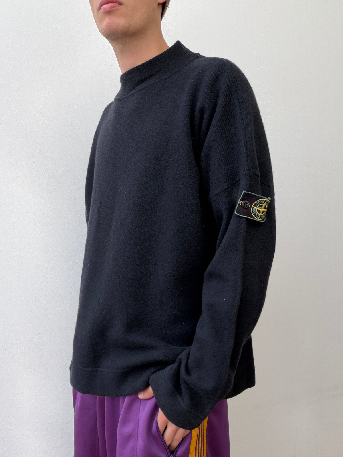 Stone Island AW96 Mock Neck Knit Jumper | Large, Black