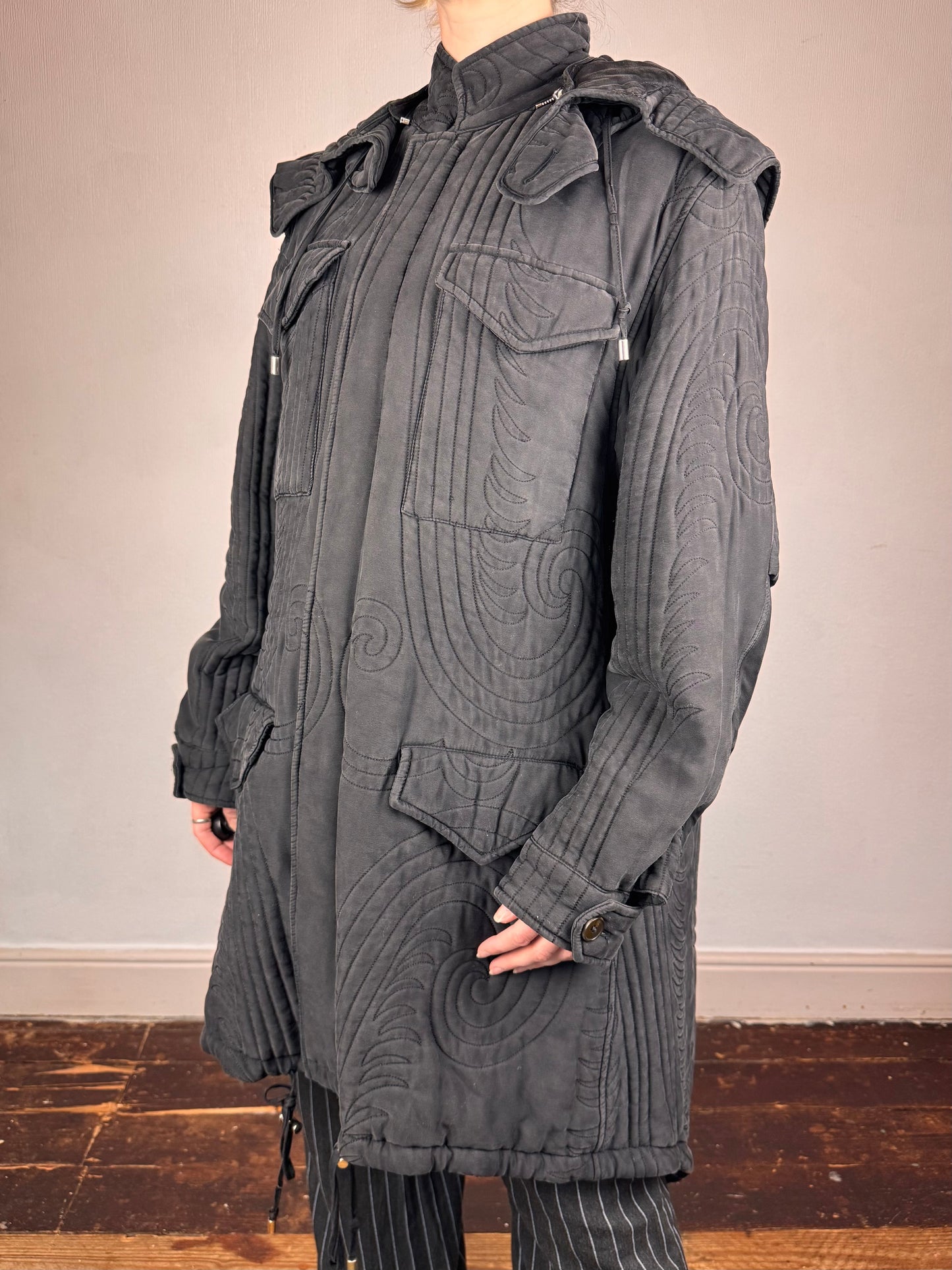 Alexander McQueen c.F/W 2007 silk parka coat | Grey, Multicoloured