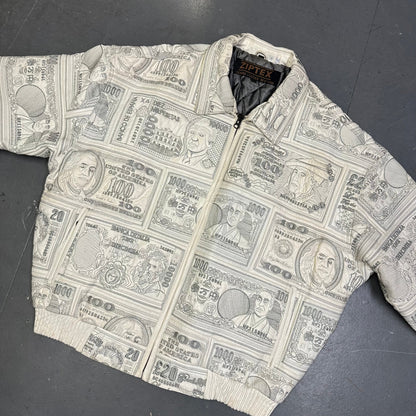 ARCHIVE Ziptex New York World Currency Leather Jacket In White ( XL )