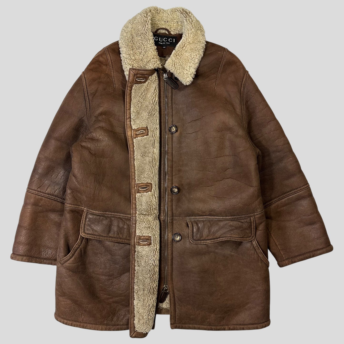 Gucci by Tom Ford 90’s Sheepskin Leather Heavy Shearling Coat - M | Default Title, Brown