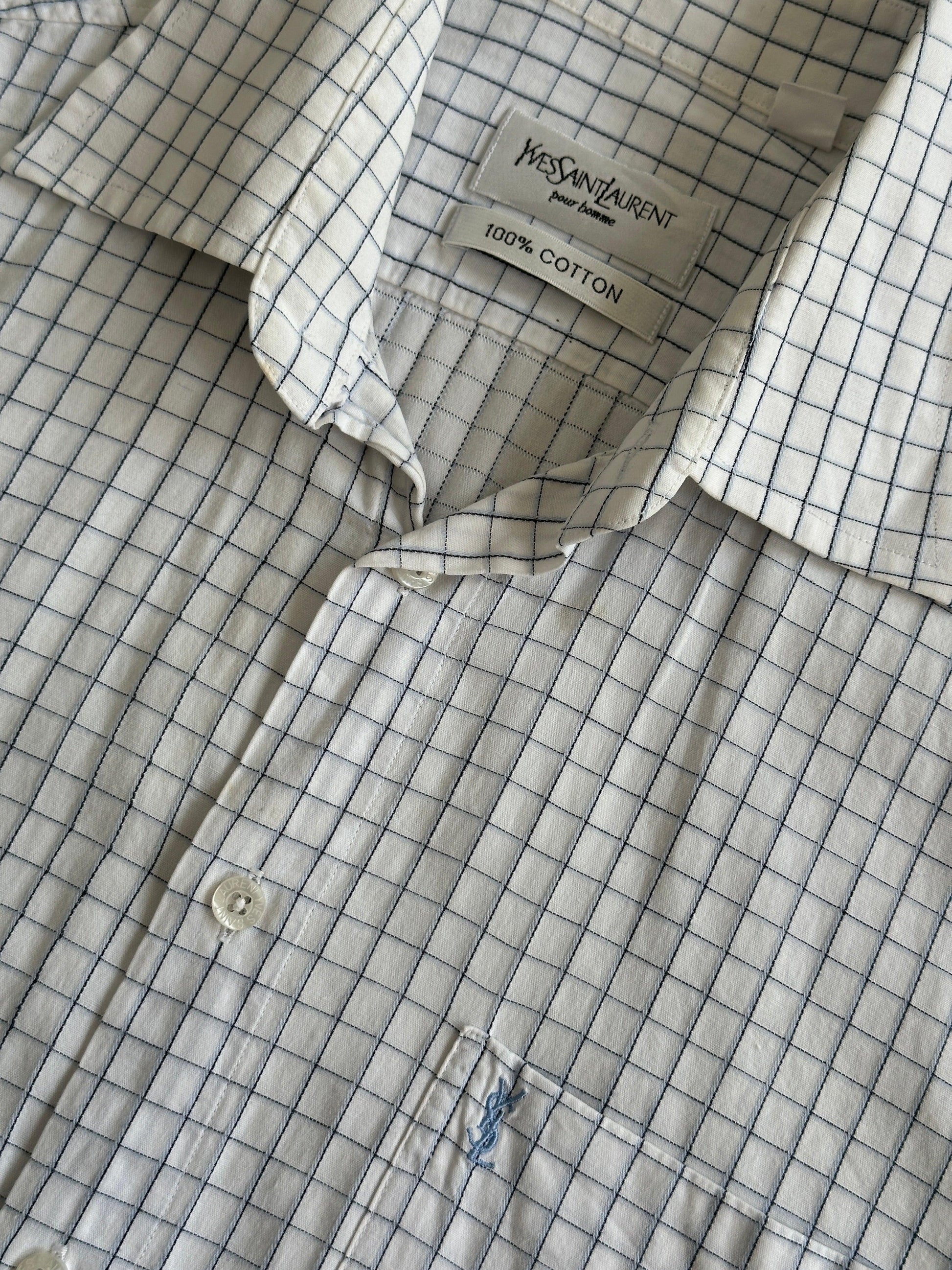 Yves Saint Laurent Check Pure Cotton Short Sleeve Logo Shirt - M - Known Source