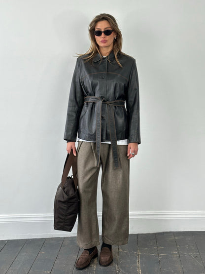 Vintage 1990s Leather Belted Leather Jacket - S
