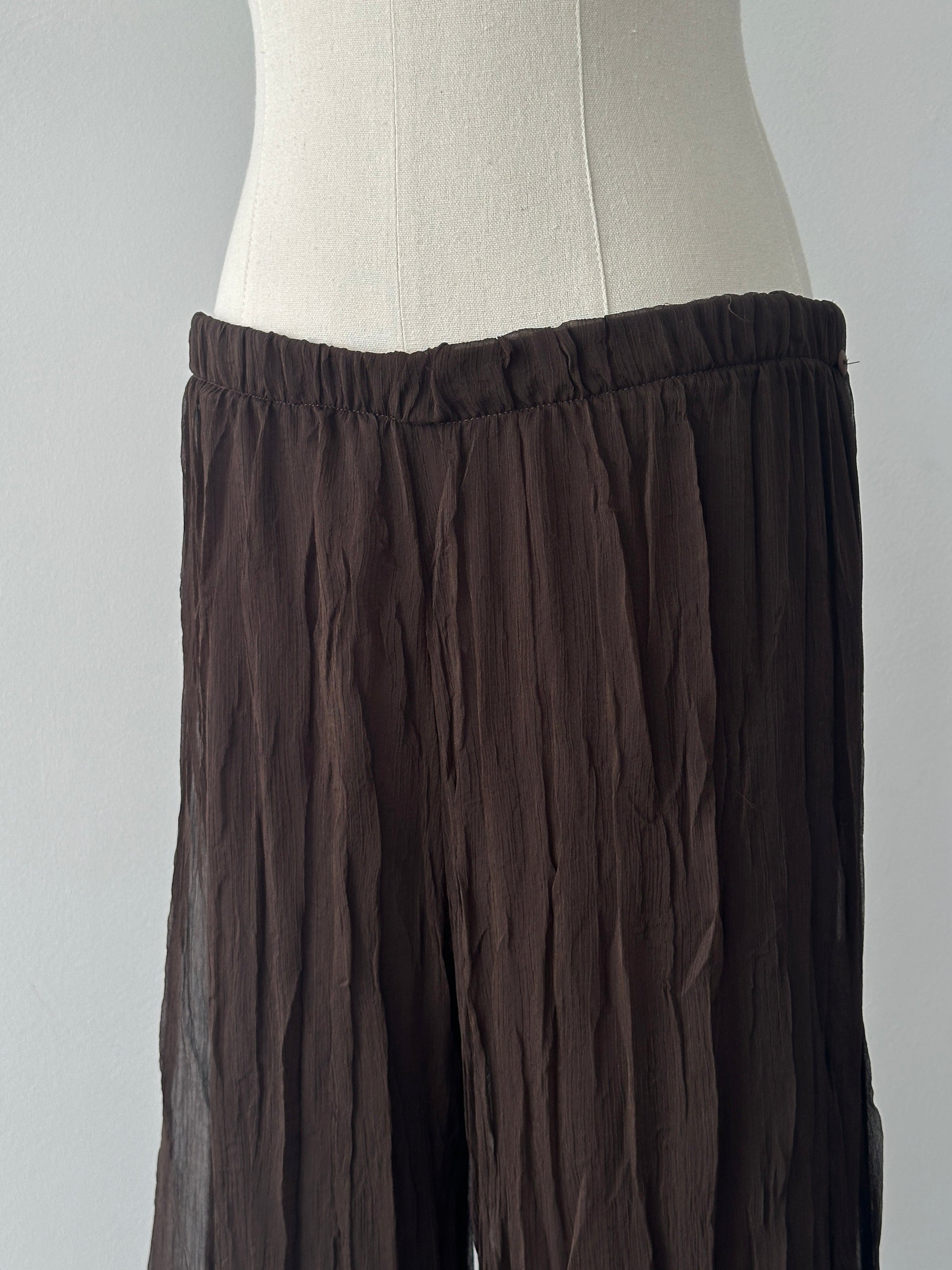 French Vintage 1990s Crinkle Flared Trousers - W28