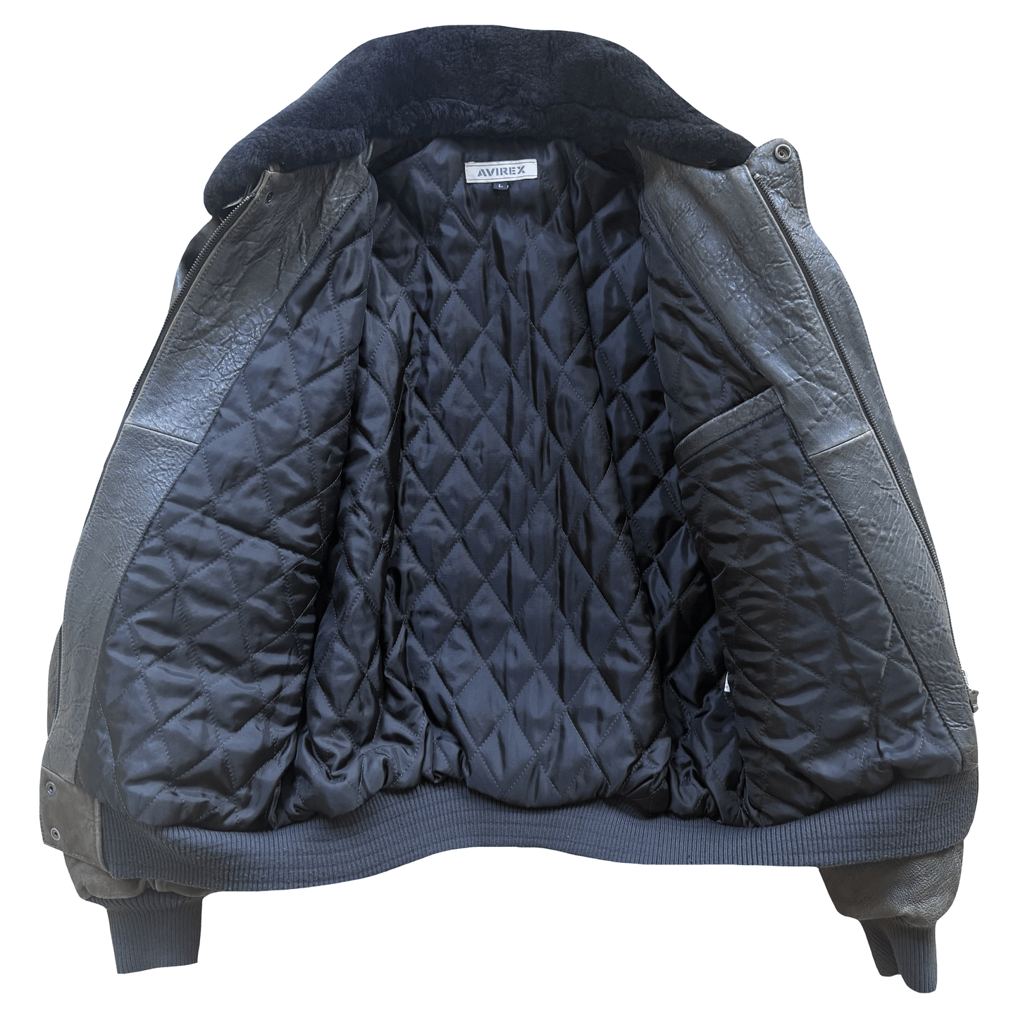 Avirex A2 Lambskin Leather Flight Jacket Boa Collar - L | Large, Black