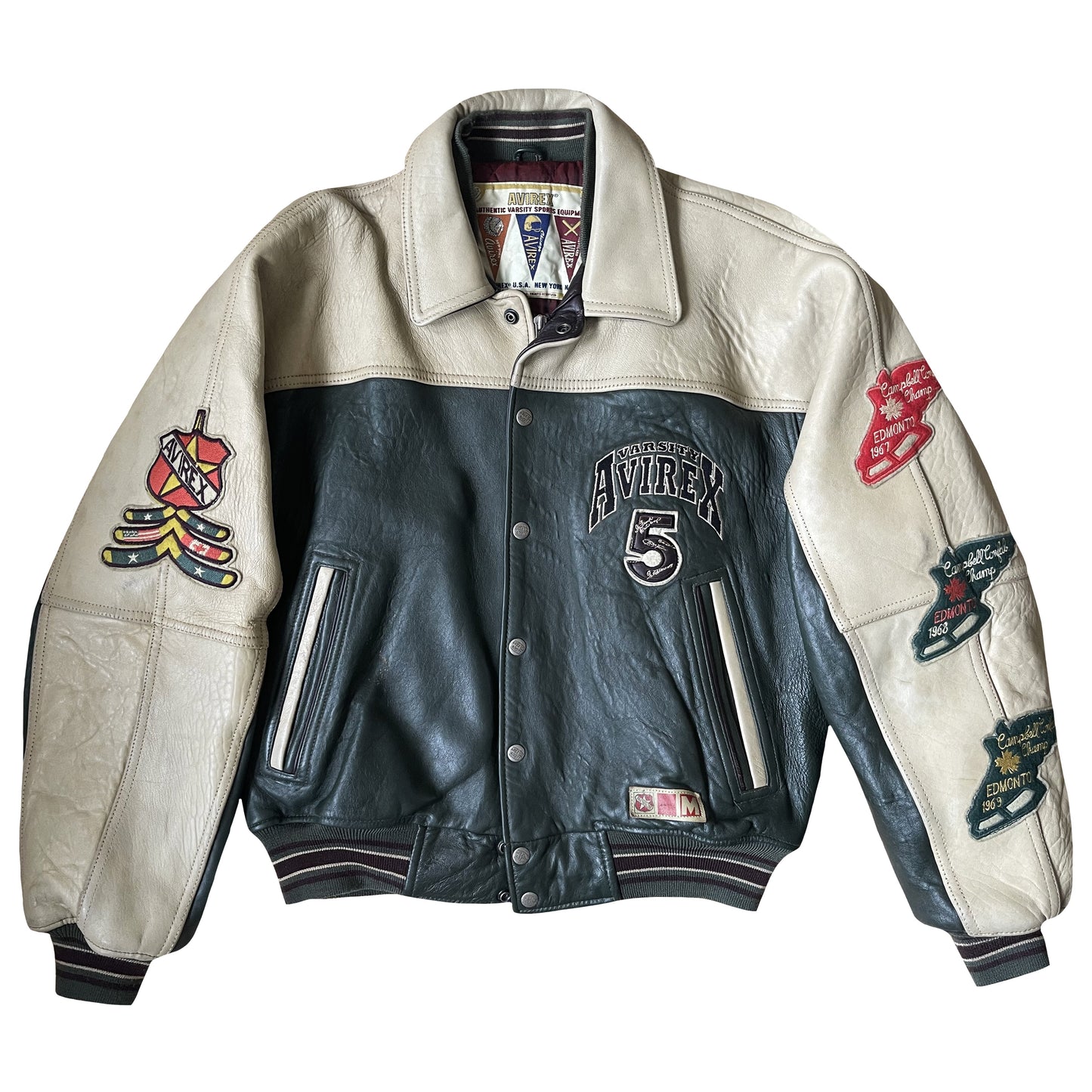 Avirex Wild Bears Leather Varsity Jacket - M | Medium, Cream