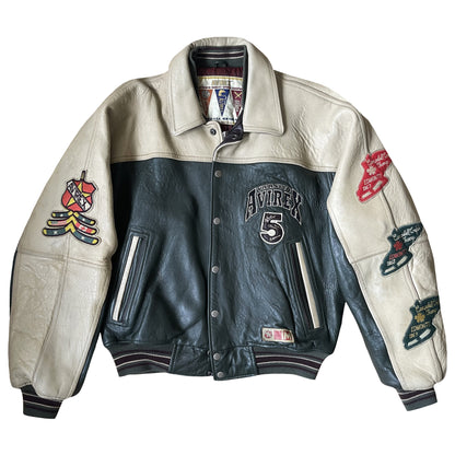 Avirex Wild Bears Leather Varsity Jacket - M | Medium, Cream