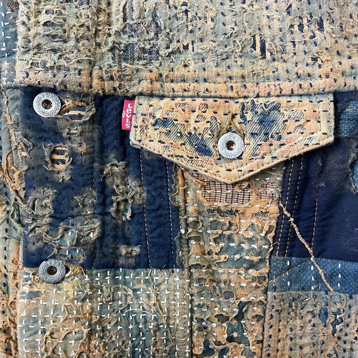 Boro Sashiko Distressed Denim Trucker Jacket - XL