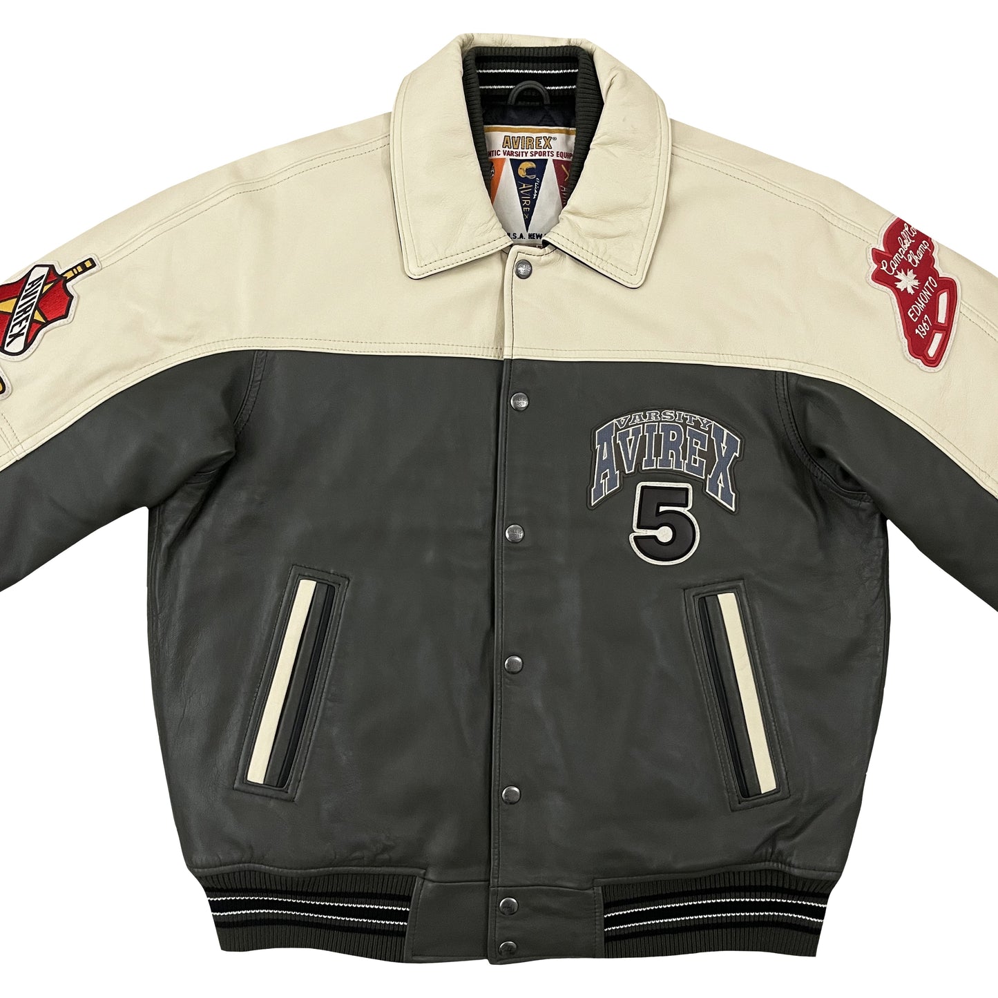 Avirex Wild Bears Leather Varsity Jacket - L | Large, Green