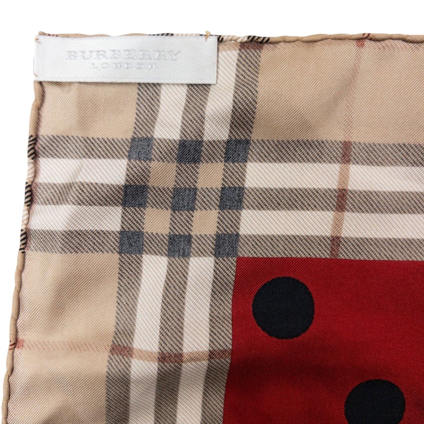 Vintage 2000s Burberry Nova Check Polka Dot Silk Scarf | O/S, Red