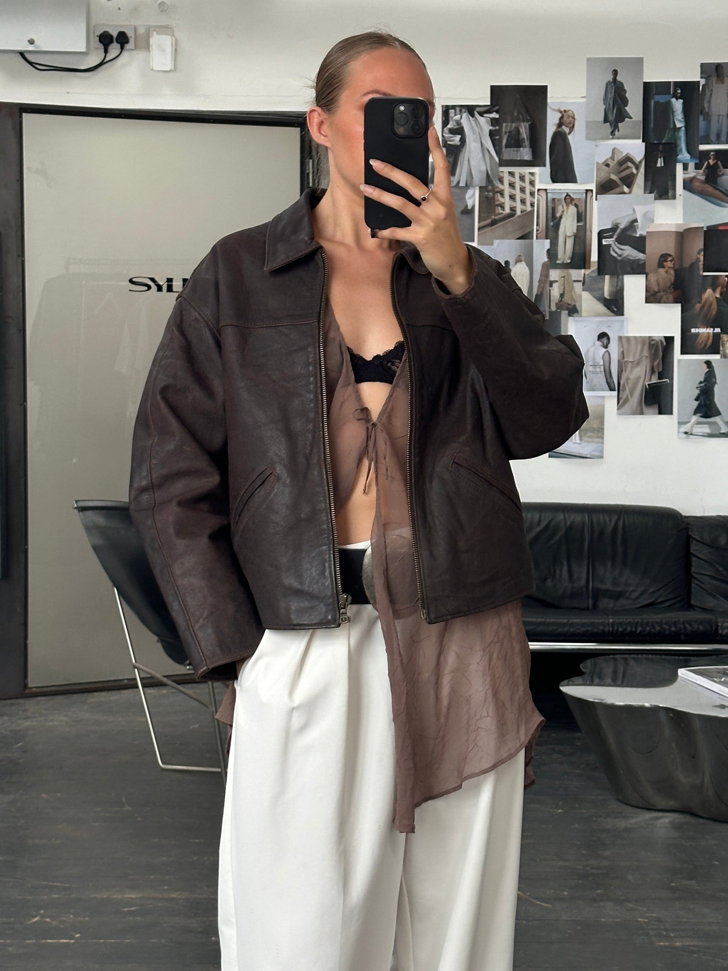 Vintage 1980s Cropped Leather Jacket - L