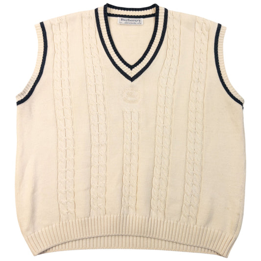 Vintage 90s Burberry Knit Sweater Vest Size S | Small, Cream
