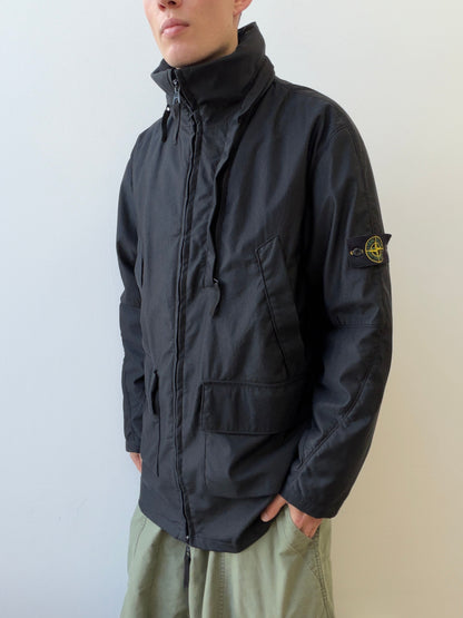 Stone Island AW00 Nylam Dutch Rope Liner Asymmetrical Overcoat | XX-Large, Black