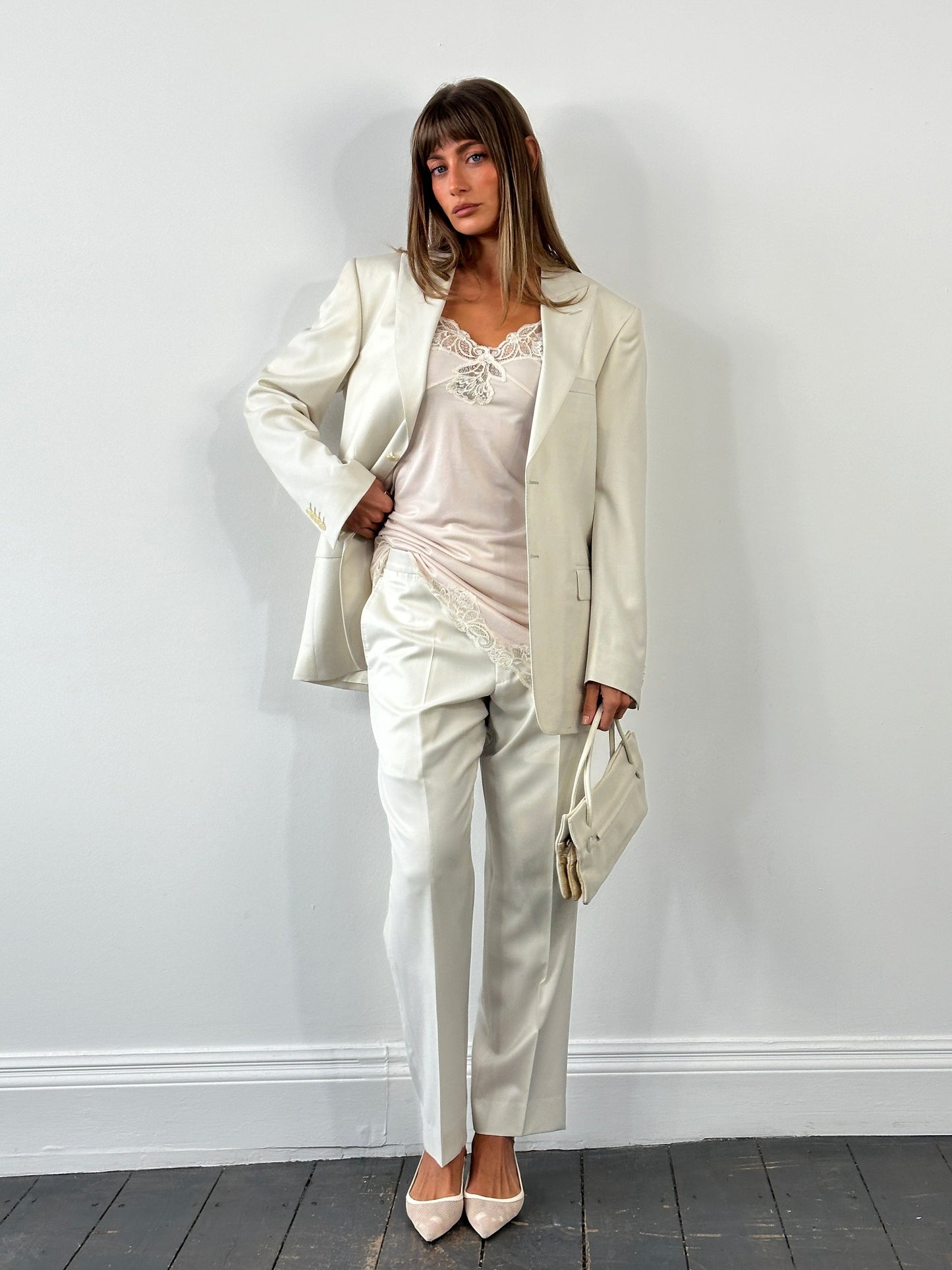 Japanese Vintage 1980s Lace Satin Slip Dress - M