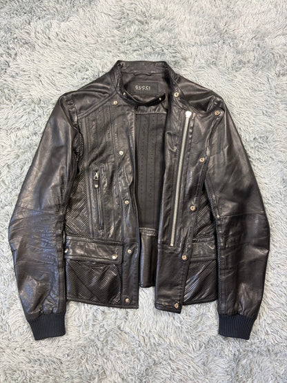 Gucci 00’s by Frida Giannini Perforated Leather Premium Biker Jacket - IT46 | O/S, Black