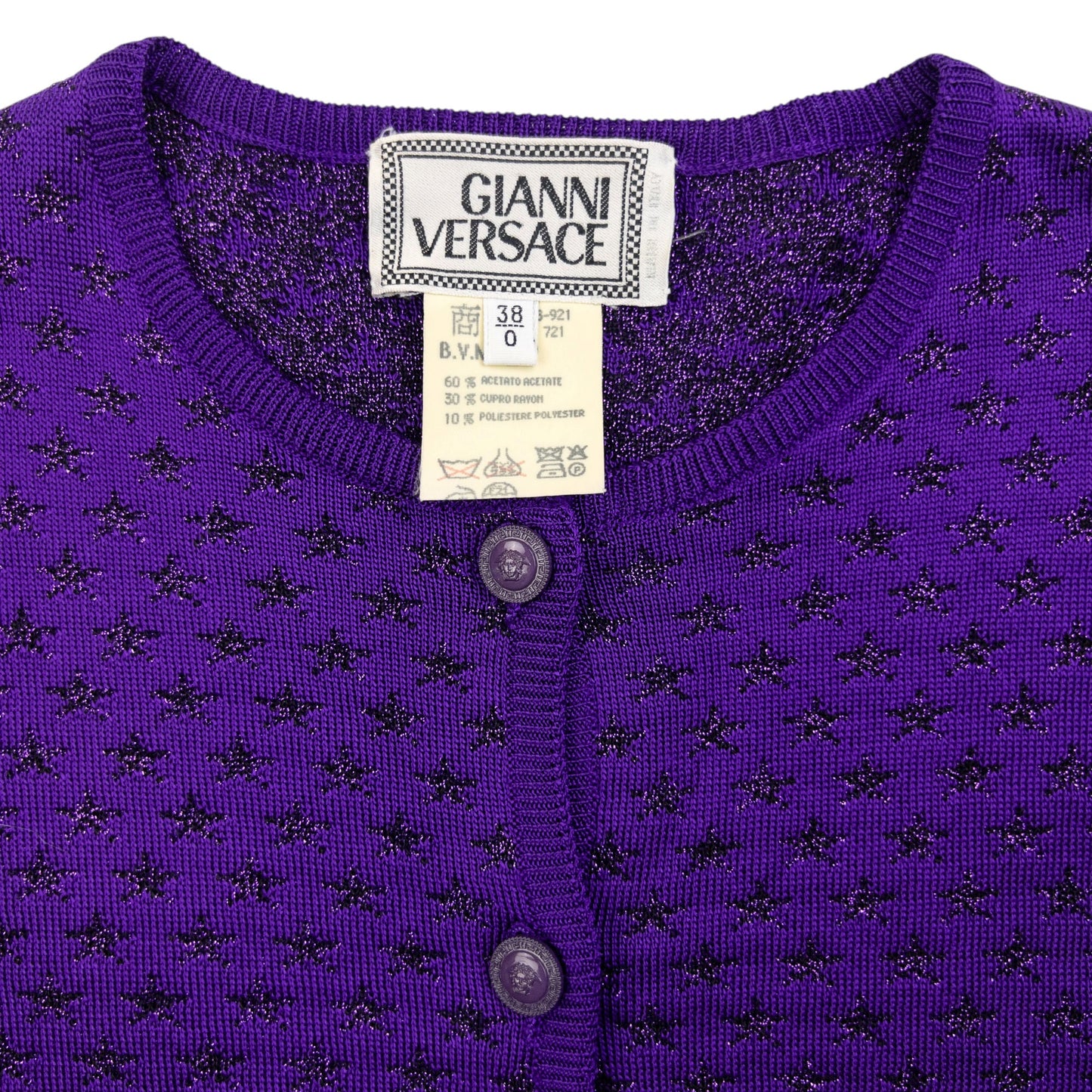 Vintage 90s Gianni Versace Star Pattern Wool Cardigan Womens Size S | Small, Purple