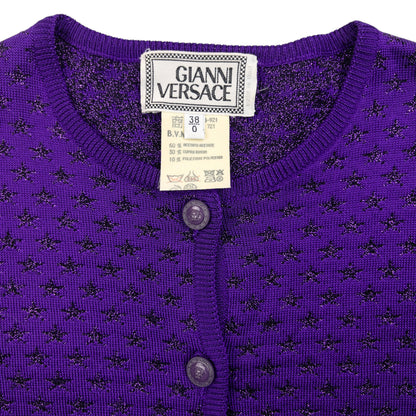 Vintage 90s Gianni Versace Star Pattern Wool Cardigan Womens Size S | Small, Purple