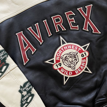 Avirex 'North West Wild Bears' Leather Varsity Jacket - XL