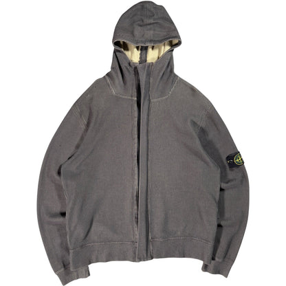Stone Island 2004 Full Zip Ribbed Hoodie L | Large, Grey