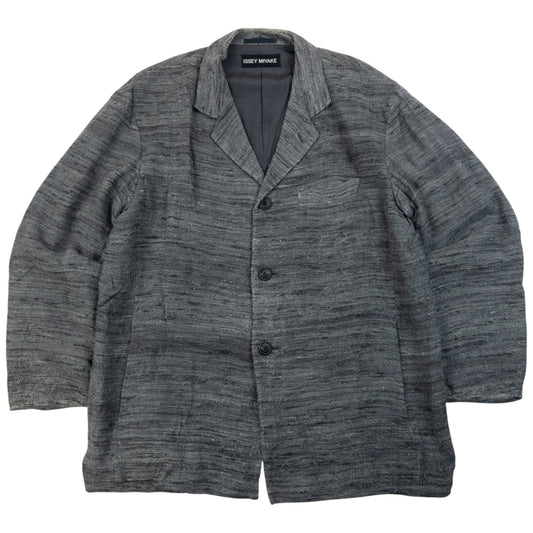 Vintage 2000s Issey Miyake Woven Blazer Jacket Size L | Large, Grey