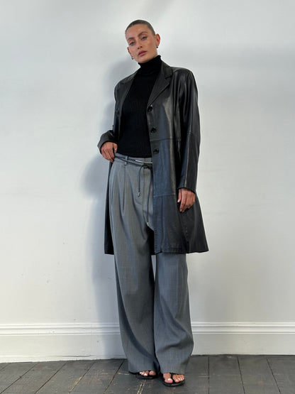 Italian Vintage Smooth Leather Trench Coat - M