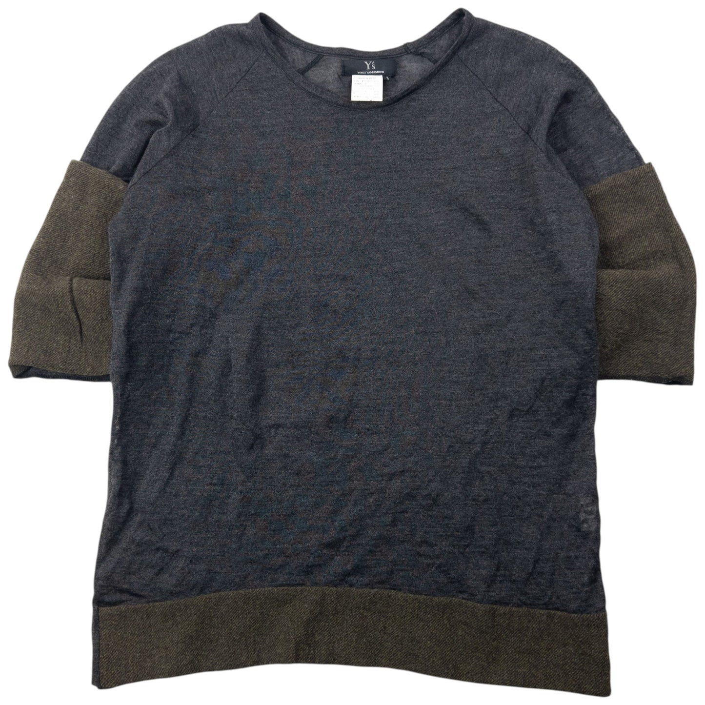 Vintage 90s Yohji Yamamoto Lightweight Roll Sleeve Jumper Size S | Small, Grey