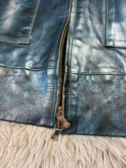 Versace VJC 00’s Blue Leather Metallic Rockstar Jacket - L | O/S, Multicoloured