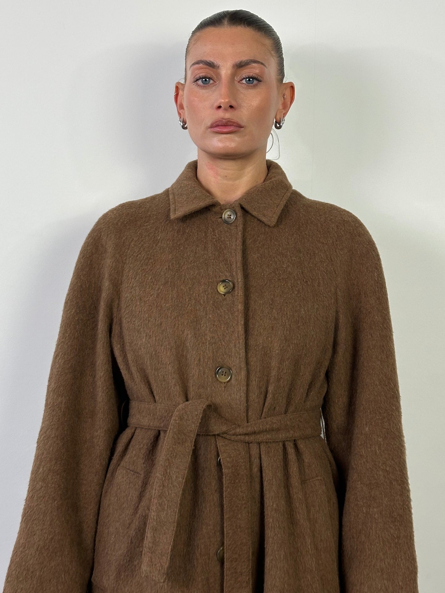 Marella 90s Brushed Wool Single Breasted Belted Coat - M