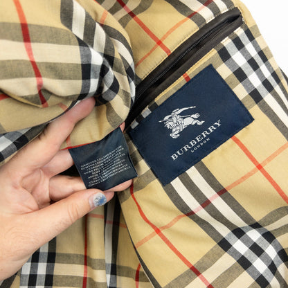 Vintage 2000s Burberry Nova Check Lined Leather Jacket Size XL | XL, Brown
