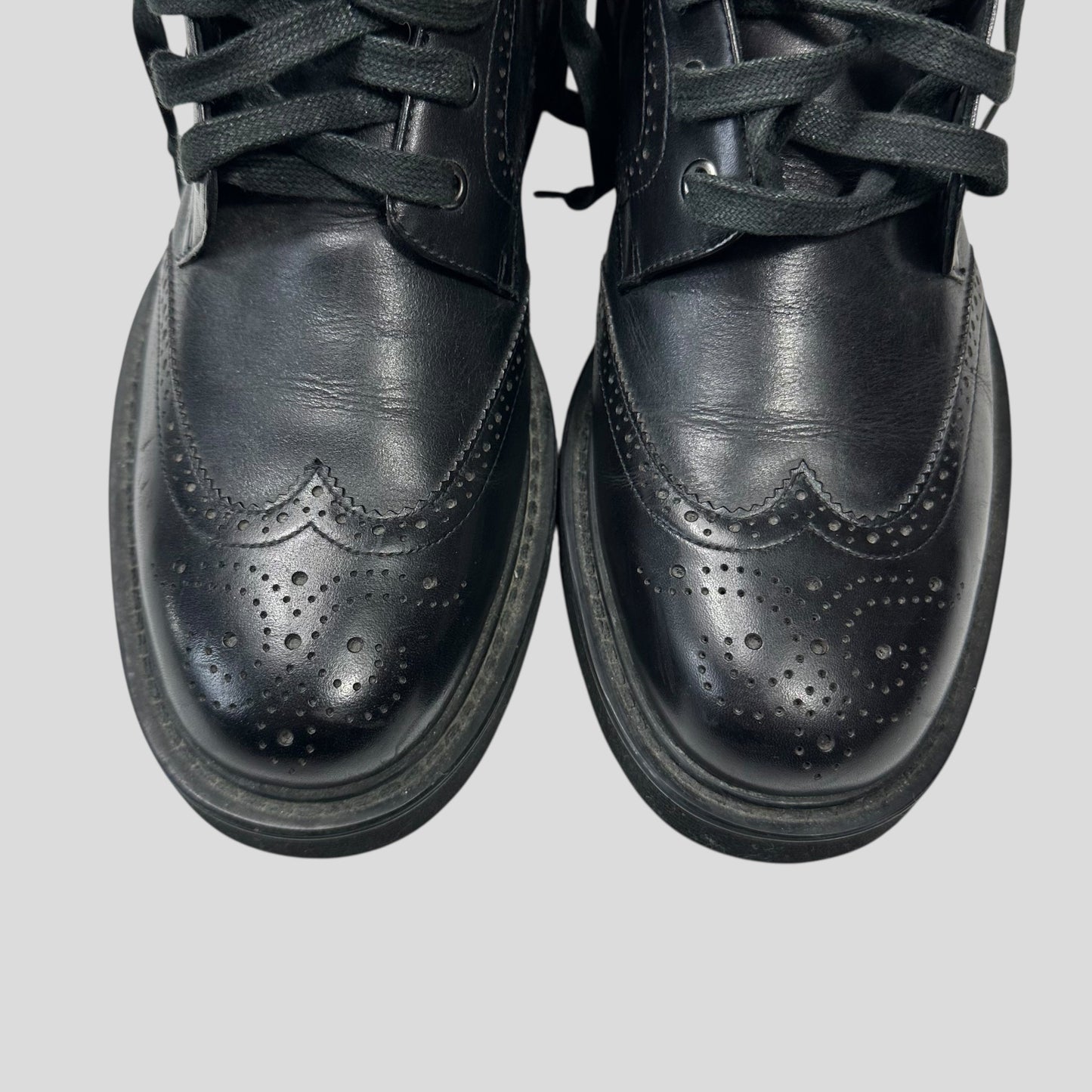 Prada Brogue Detailed Leather Combat Boots - UK7.5/8