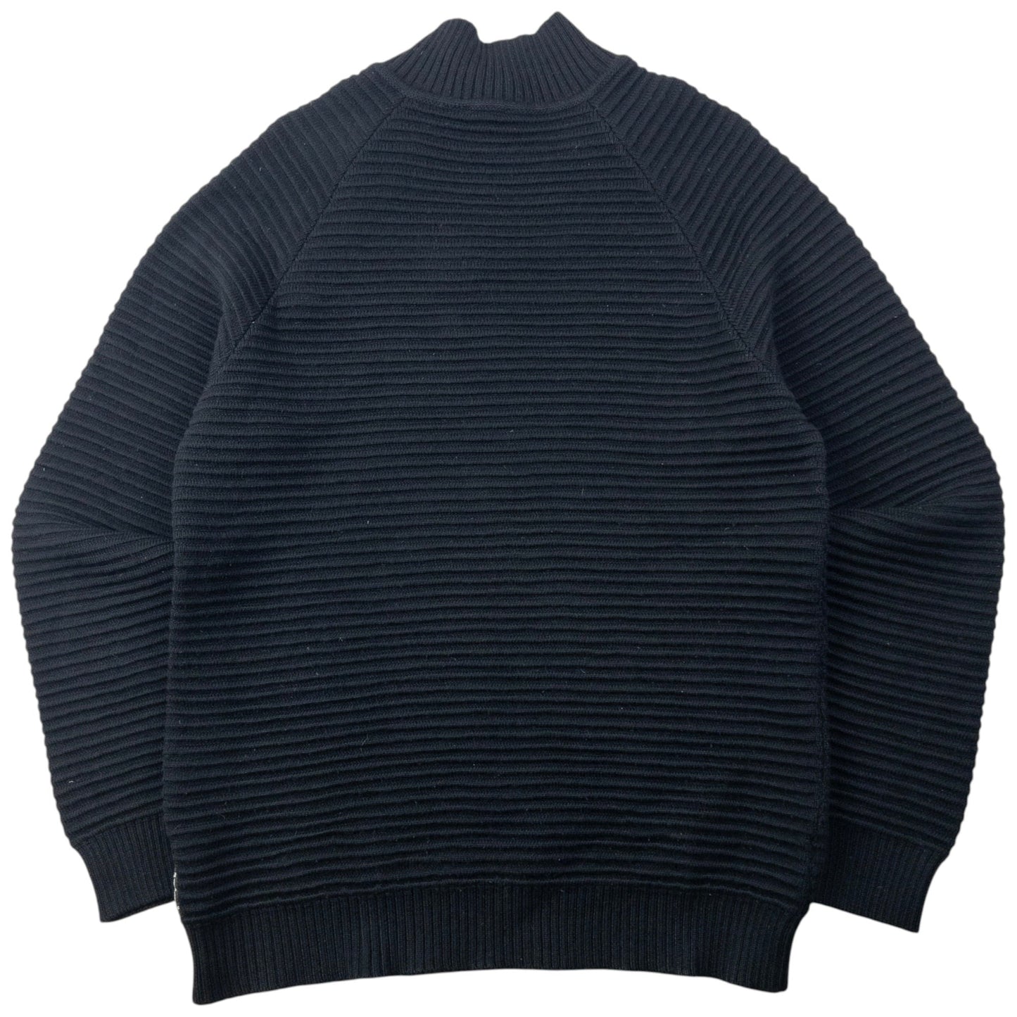 Vintage 2000s Armani Jeans Asymmetric Q Zip Ribbed Knit Jumper Size L | Large, Black