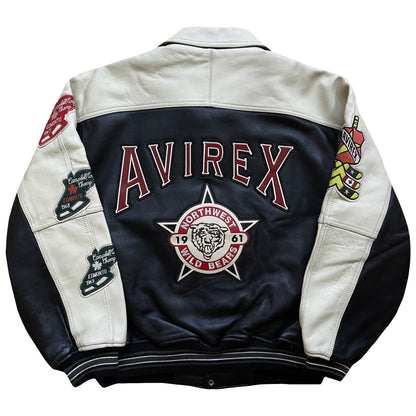 Avirex 'North West Wild Bears' Leather Varsity Jacket - XL